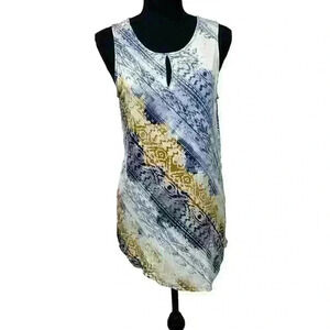 Rose & Olive Womens SM Multicolor Side Draped Tunic Tank Keyhole Rayon Blend